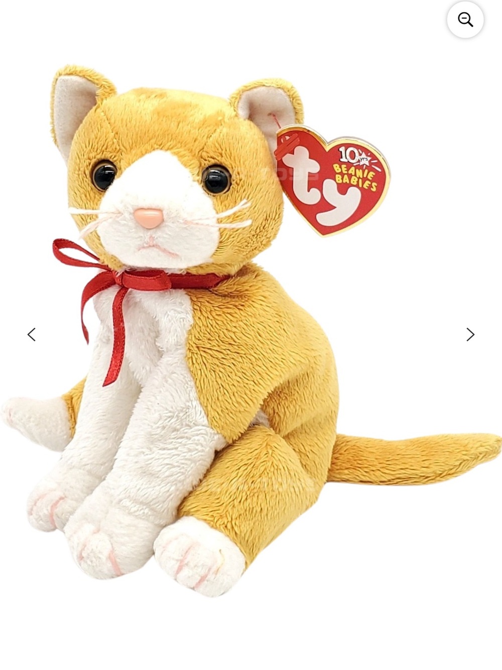 Jellycat Orange and White Cat Plush with Red Ribbon